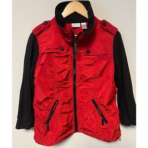 Zenergy by Chicos Mixed Media Jacket Size 1 Red Black Ruched Full Zip